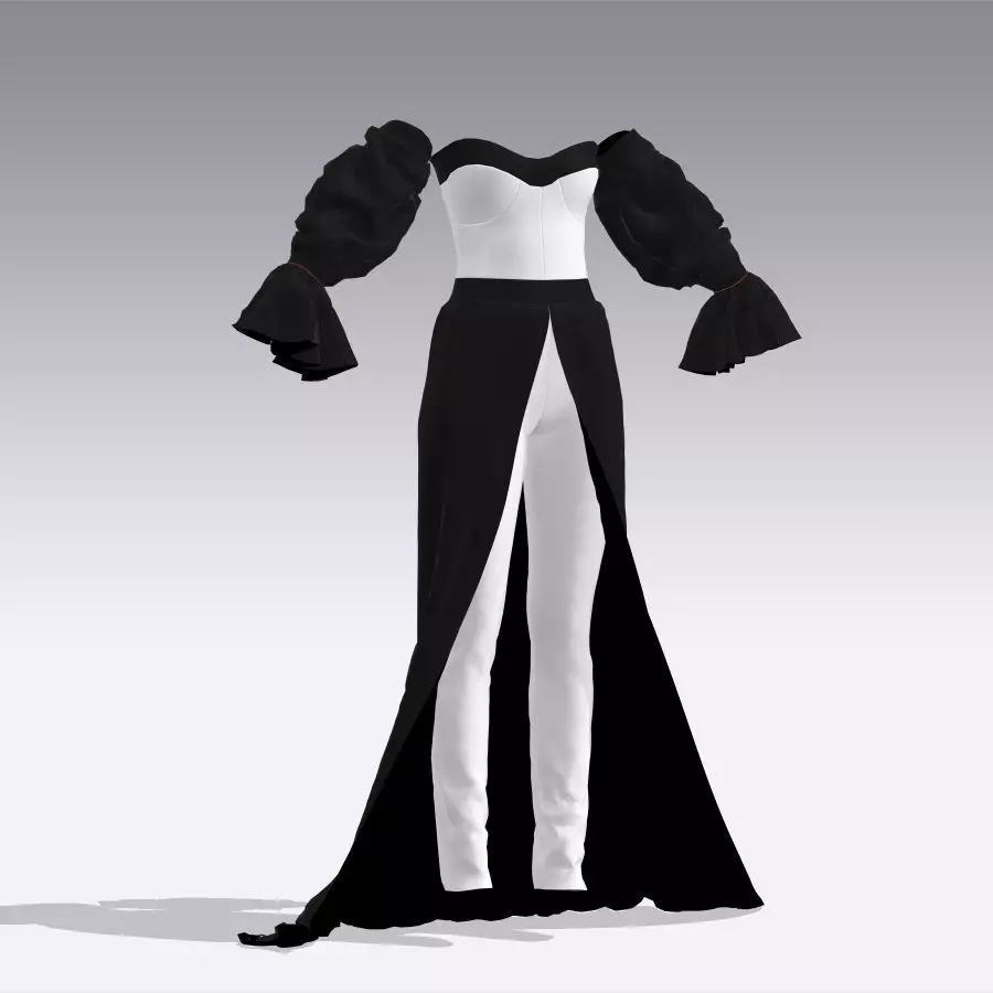 Jumpsuit corset black and white color Low-poly 3D model