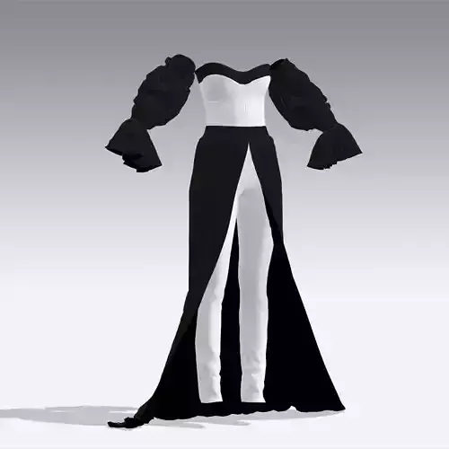 Jumpsuit corset black and white color Low-poly 3D model