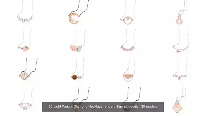 30 Light Weight Diamond Necklace renders 3dm stl details