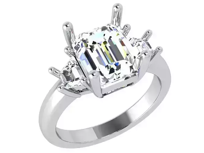 Emerald Cut Diamond Three Stone Ring 3837