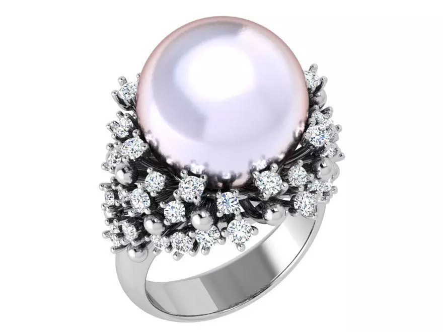 Round Cabochon Ring With Diamonds 3843 3D print model_0