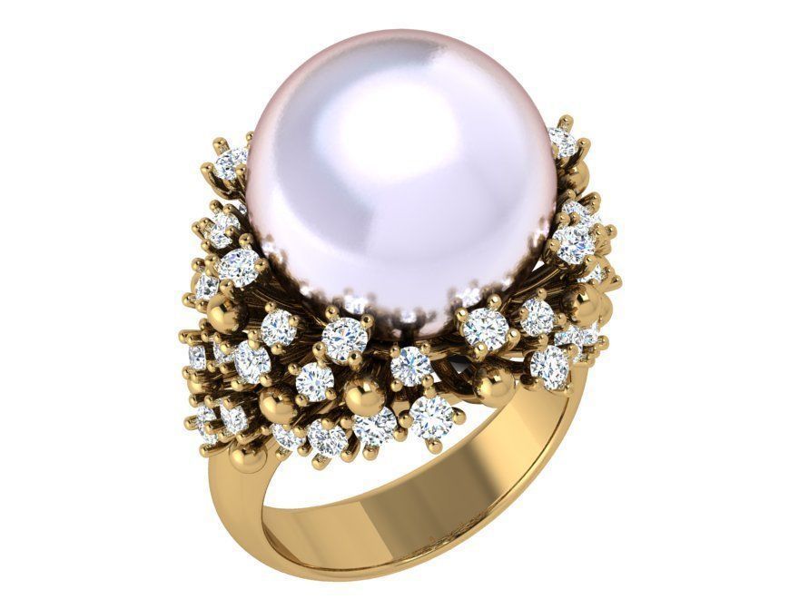Round Cabochon Ring With Diamonds 3843 3D print model_1