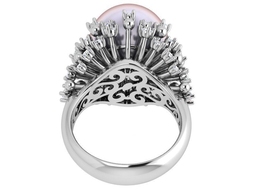 Round Cabochon Ring With Diamonds 3843 3D print model_3