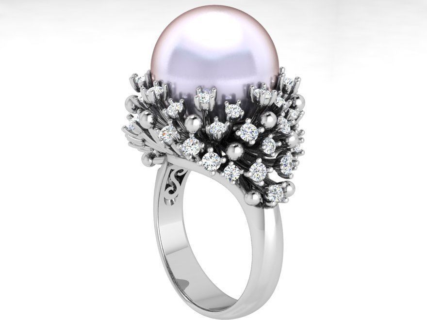 Round Cabochon Ring With Diamonds 3843 3D print model_2