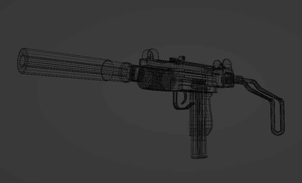 Mini UZI Suppressed Model Low-poly 3D model_3