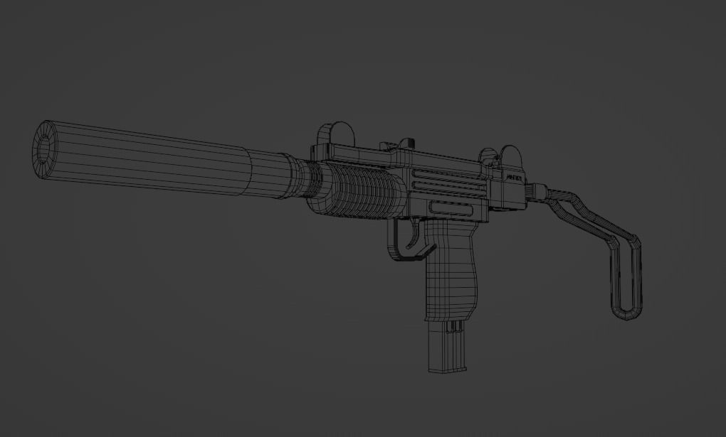 Mini UZI Suppressed Model Low-poly 3D model_2