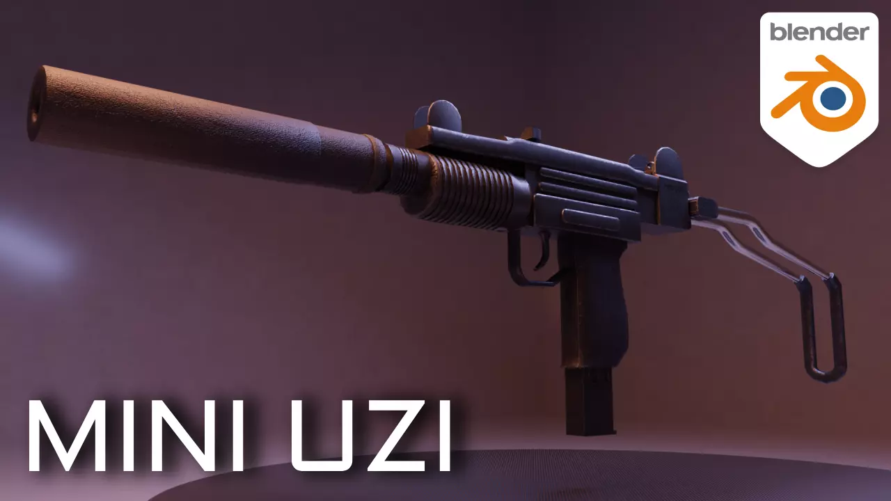 Mini UZI Suppressed Model Low-poly 3D model_0