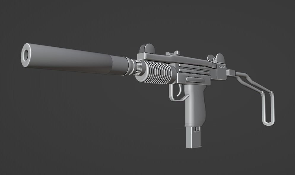 Mini UZI Suppressed Model Low-poly 3D model_4