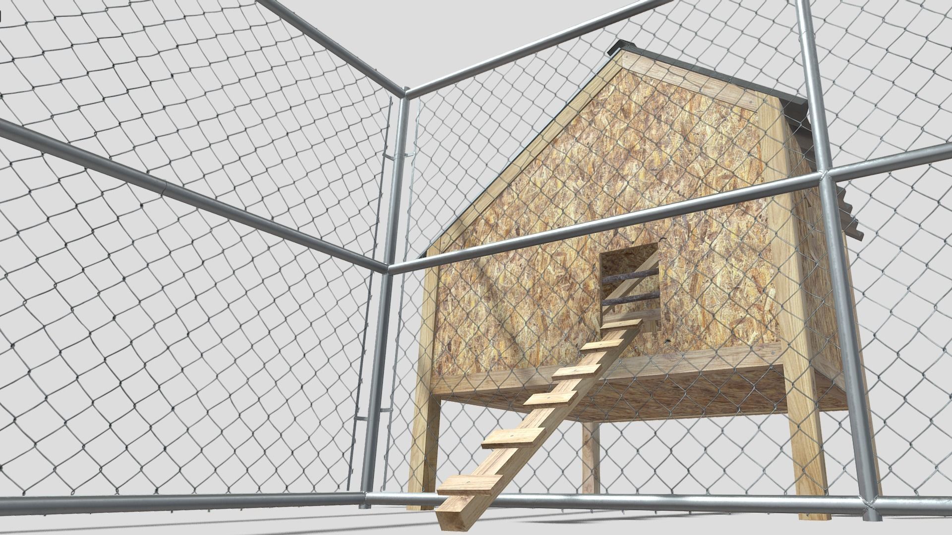 Chicken coop Low-poly 3D model_7