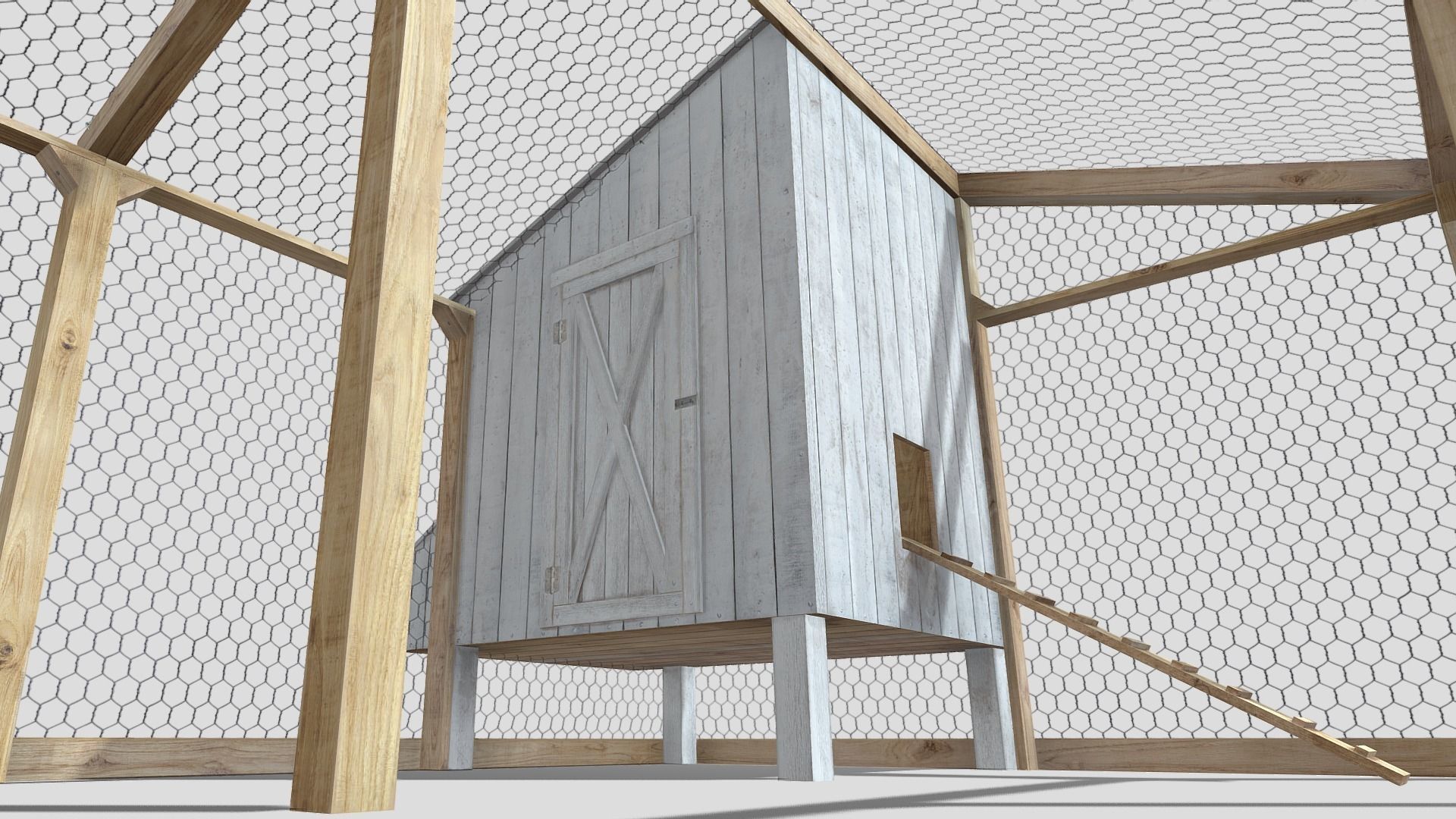 Chicken coop Low-poly 3D model_3