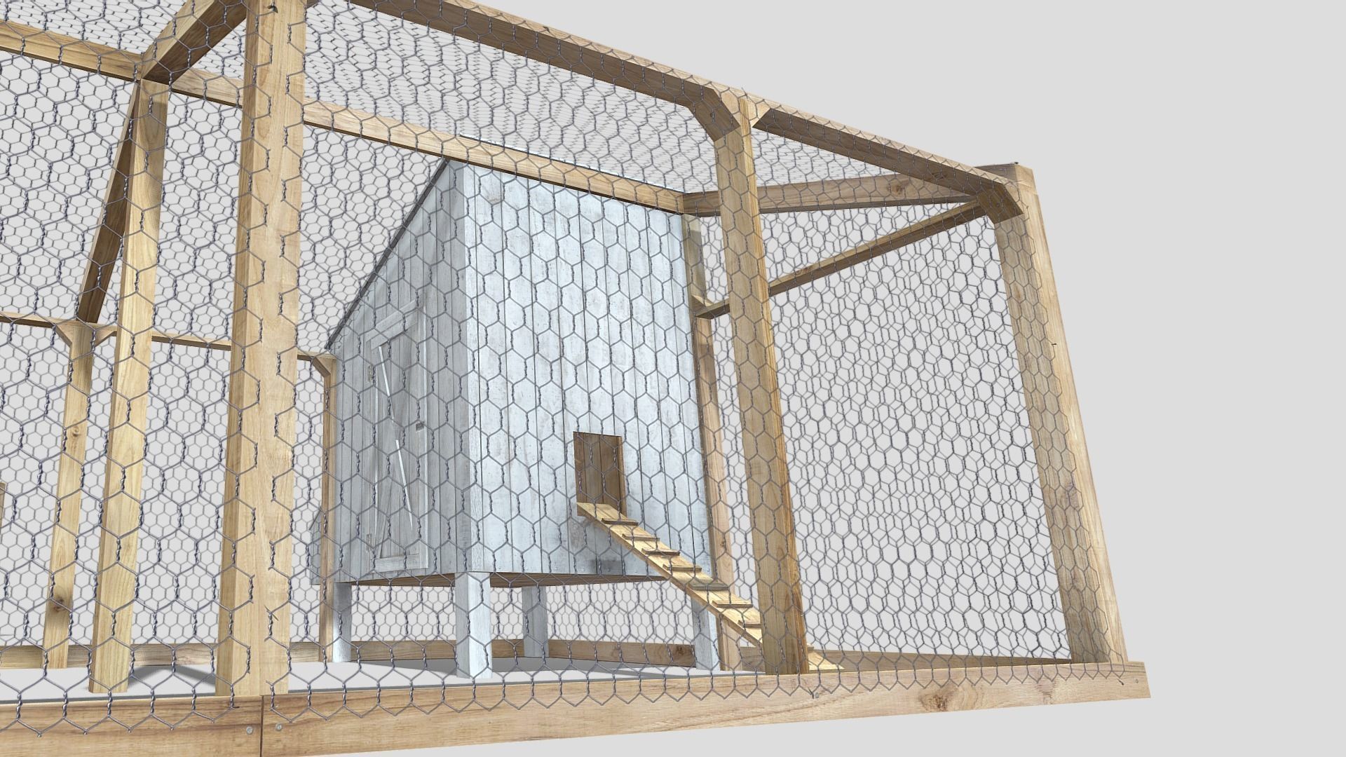 Chicken coop Low-poly 3D model_1