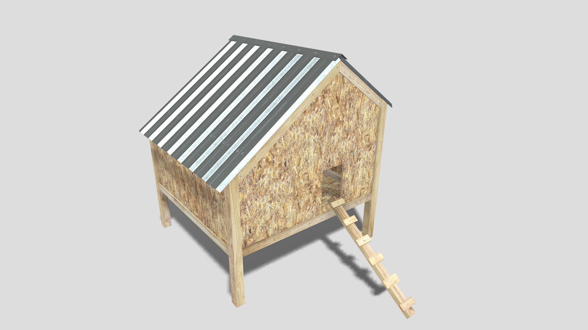 Chicken coop Low-poly 3D model_11