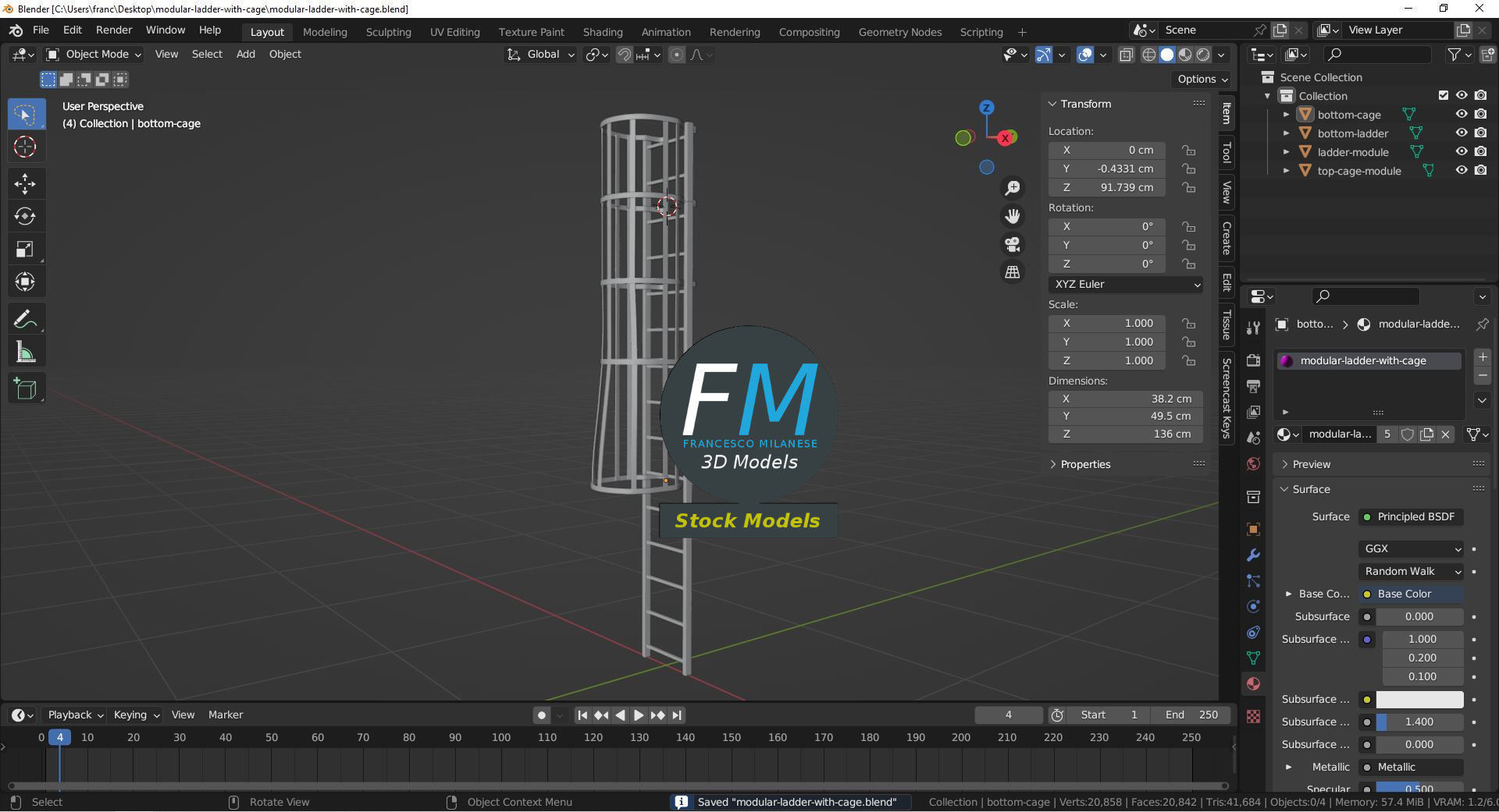Modular ladder with cage 3D model_9