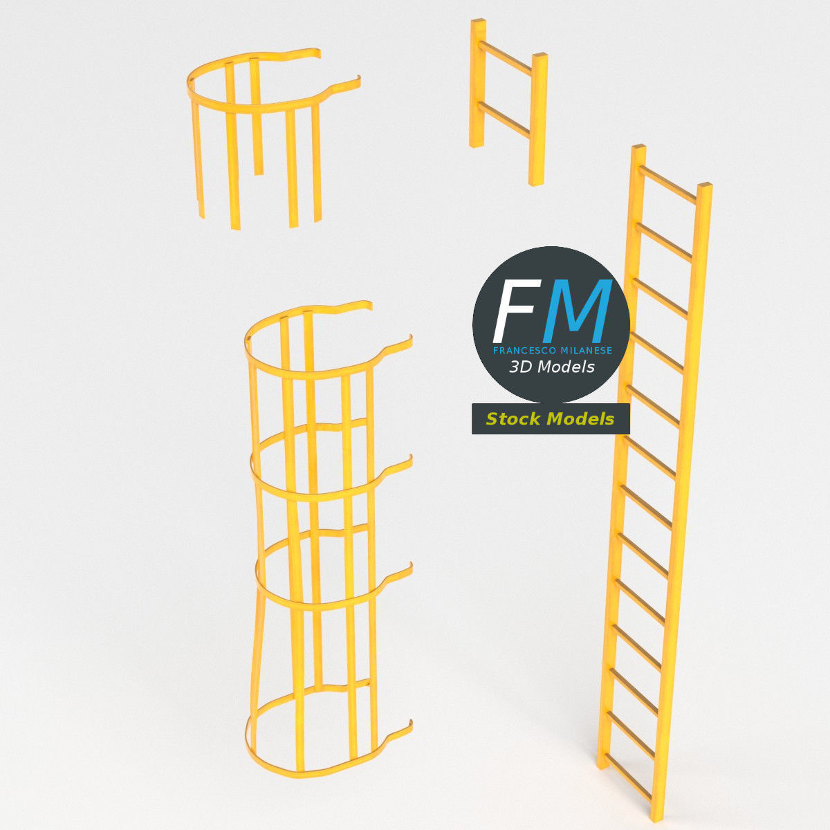 Modular ladder with cage 3D model_2
