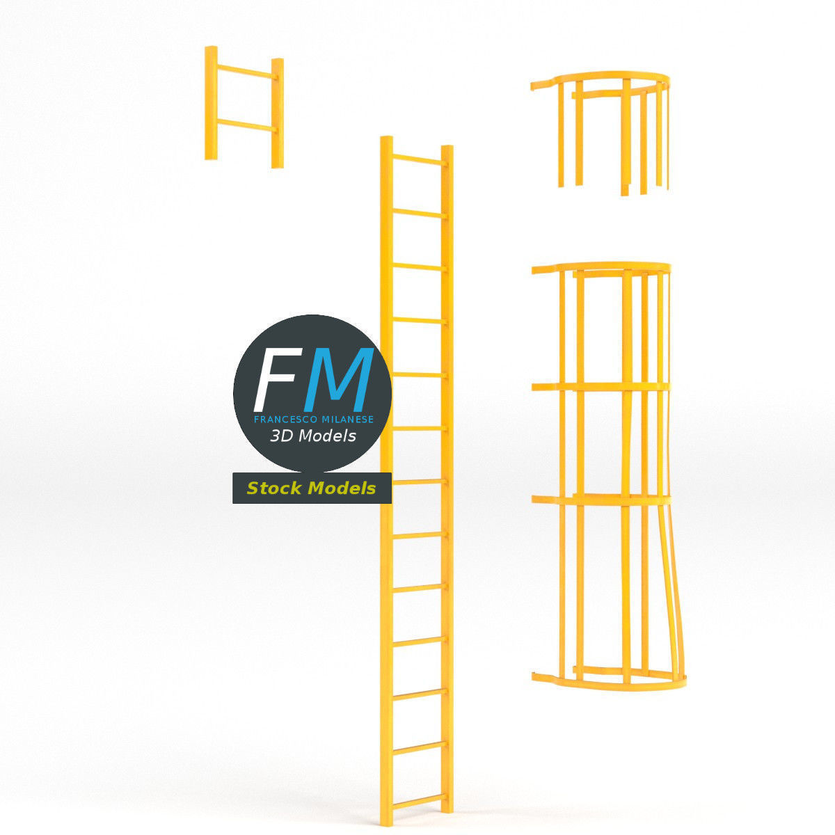 Modular ladder with cage 3D model_4