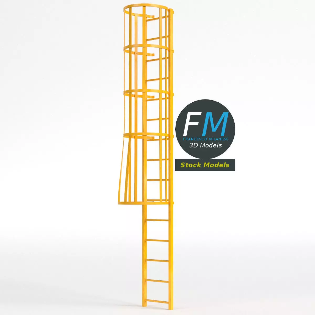 Modular ladder with cage 3D model_0