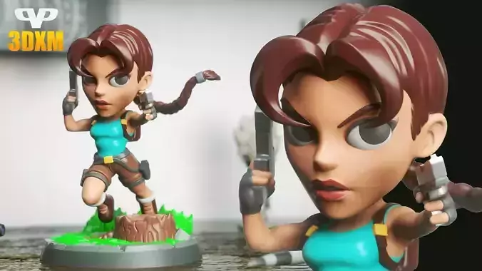 Lara Croft Chibi STL for 3D Printing 3DXM ChibiSTL