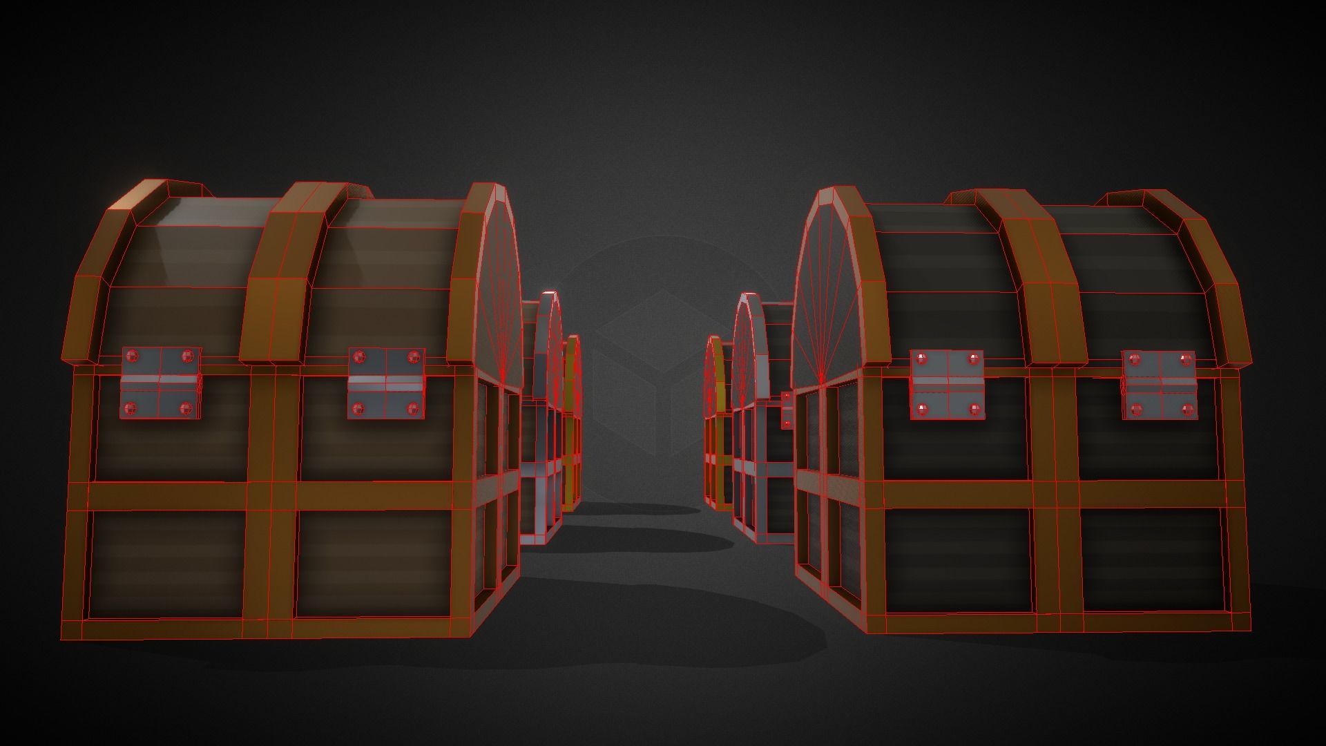 Low Poly Chests Bronze SIlver and Gold pack Low-poly 3D model_4