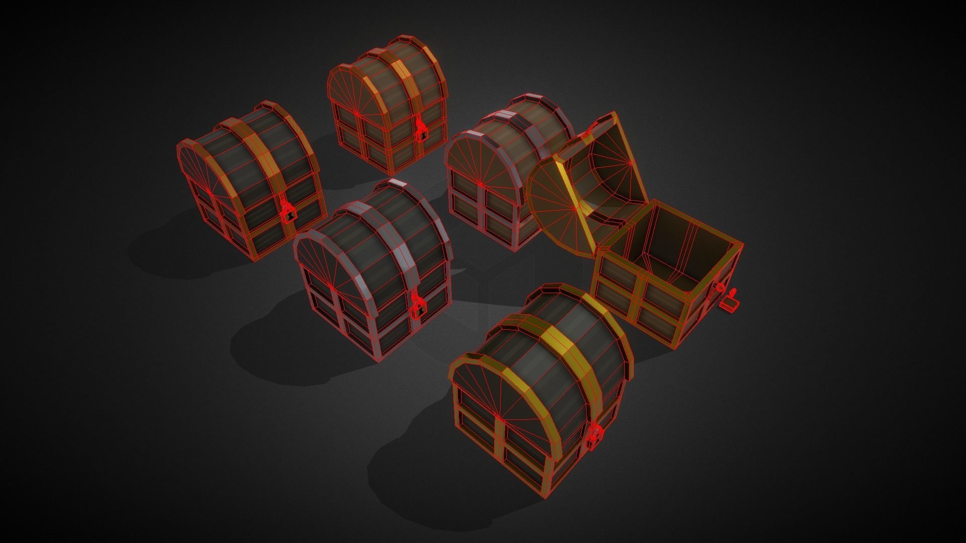 Low Poly Chests Bronze SIlver and Gold pack Low-poly 3D model_2