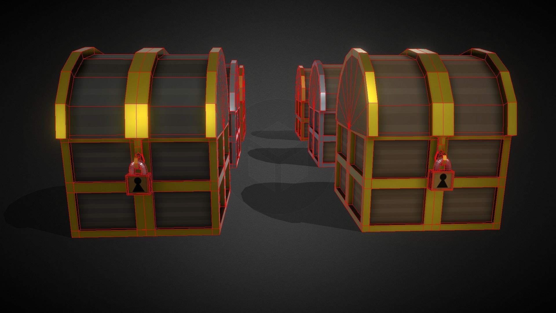 Low Poly Chests Bronze SIlver and Gold pack Low-poly 3D model_7