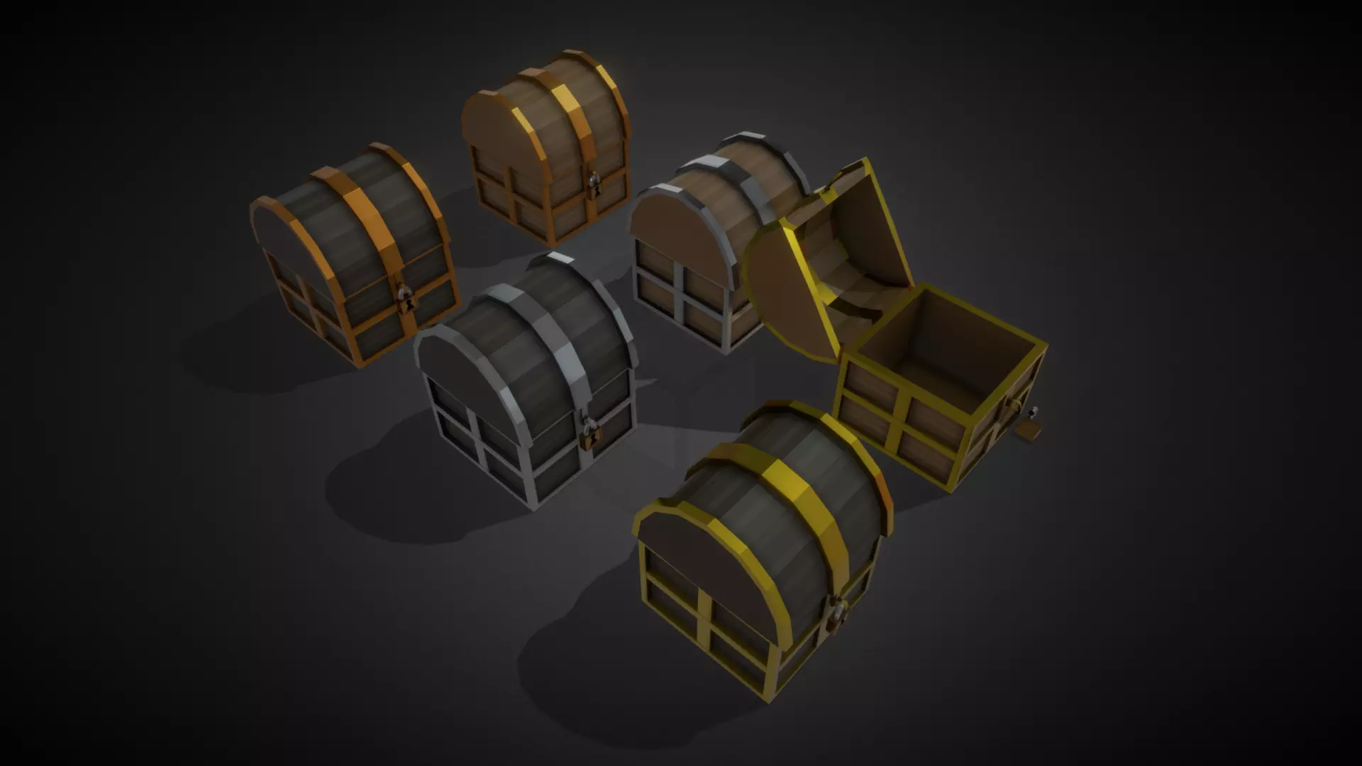 Low Poly Chests Bronze SIlver and Gold pack Low-poly 3D model_0