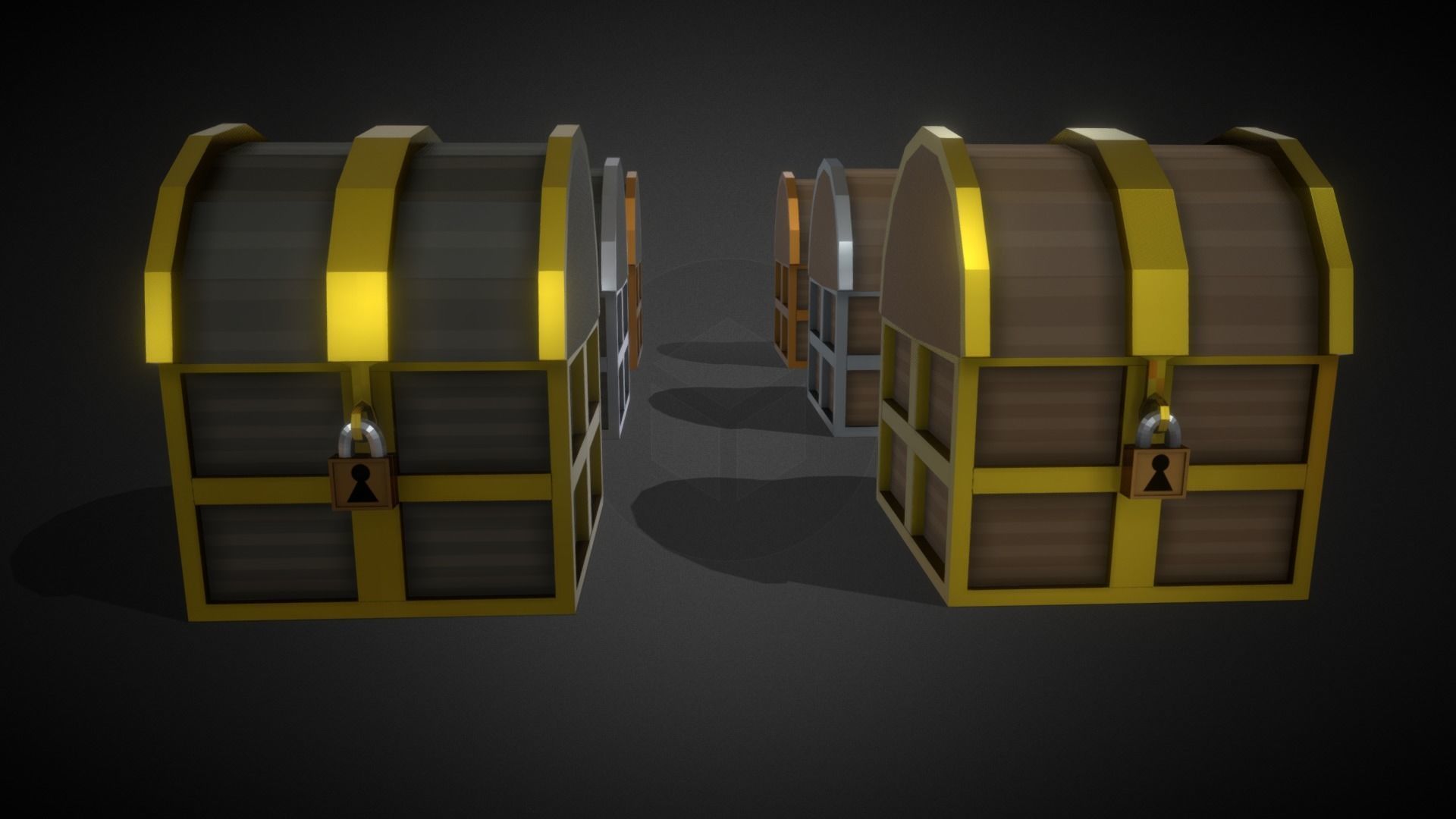 Low Poly Chests Bronze SIlver and Gold pack Low-poly 3D model_6