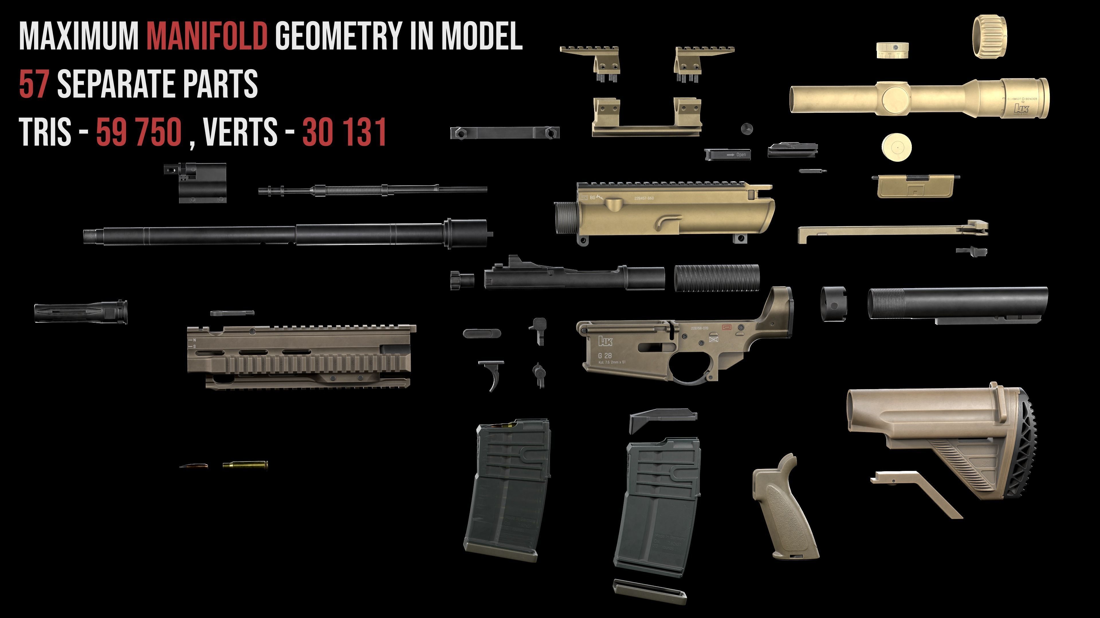 Tactical Modular Sniper Rifle HK G28 patrol Low-poly 3D model_4