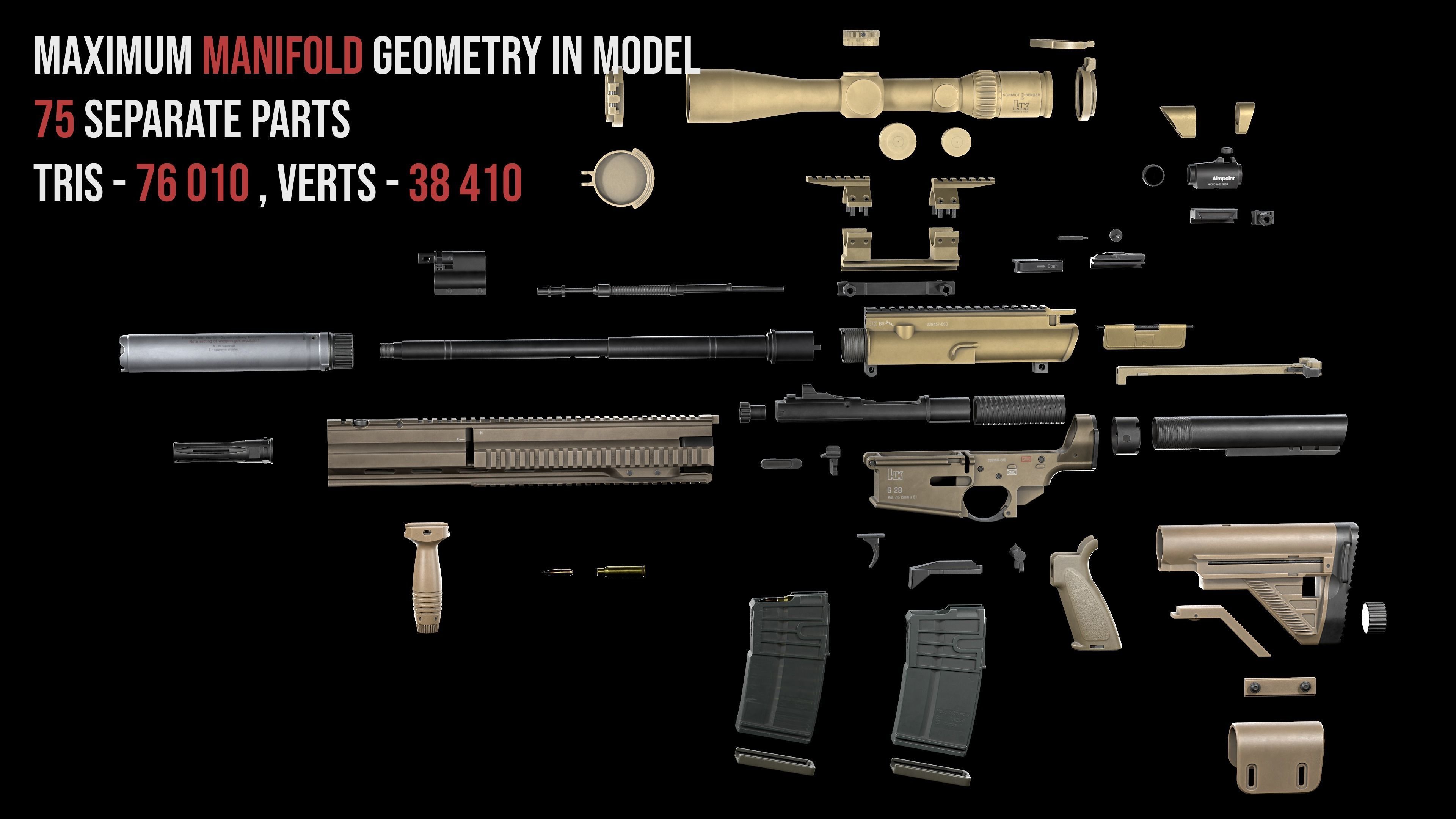 Tactical Modular Sniper Rifle HK G28 and G28 patrol 3D Model Collection_7