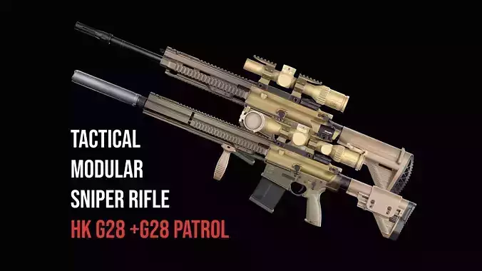 Tactical Modular Sniper Rifle HK G28 and G28 patrol 3D Model Collection