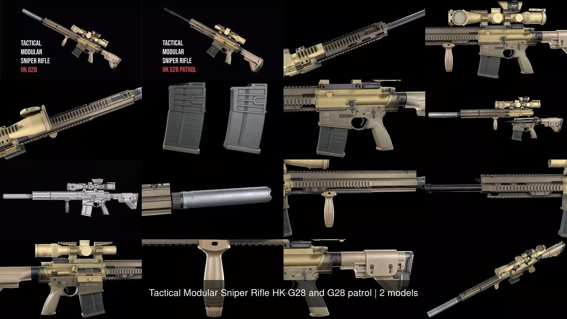 Tactical Modular Sniper Rifle HK G28 and G28 patrol 3D Model Collection_5