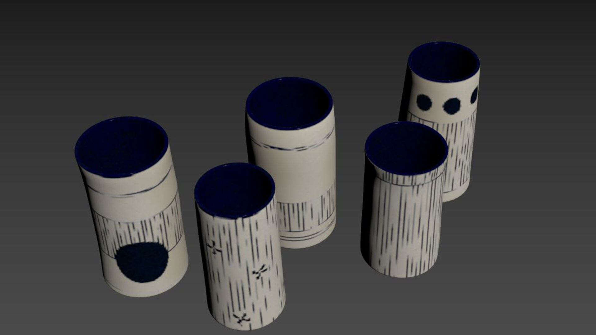 Handmade Decorated Indigo Ceramic Vase 2 3D model_5