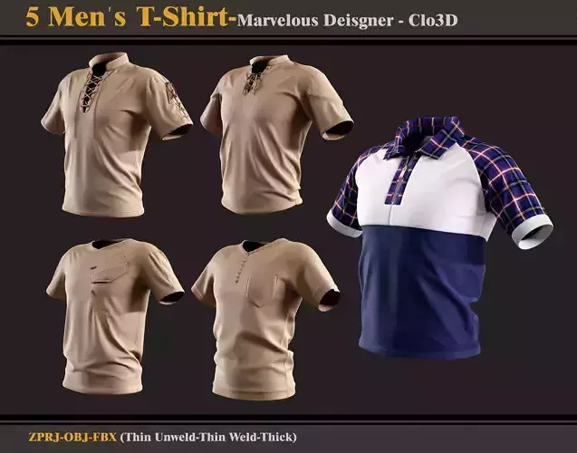 5 Men T-Shirt -MD-Clo3D -ZPRJ - FBX - OBJ