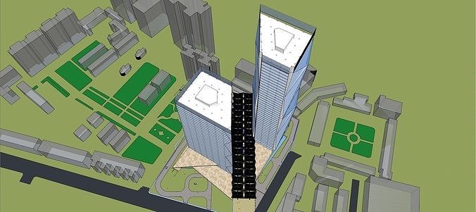 SU model of twin tower commercial office building 3D model