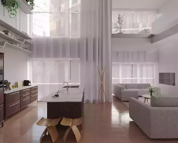 The Glass Blocks Duplex Interior Scene