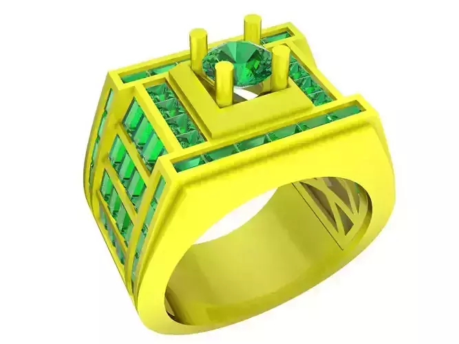 A7220 Korean Style Straight Baguette Diamond Vintage Men Ring 3D