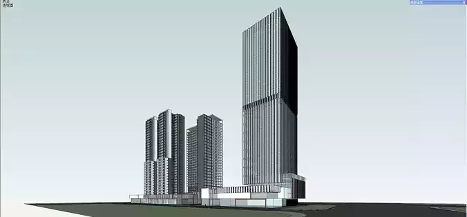 SU model of modern high-rise office and apartment building