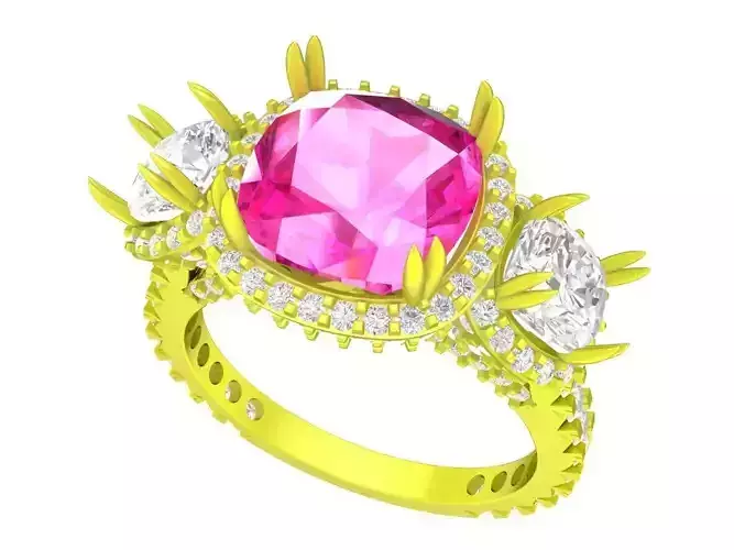 A7225 Three Stone Cushion Diamond Vintage Engagement Ring