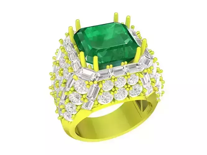 A7226 Asian Style Emerald Diamond Vintage Women Ring