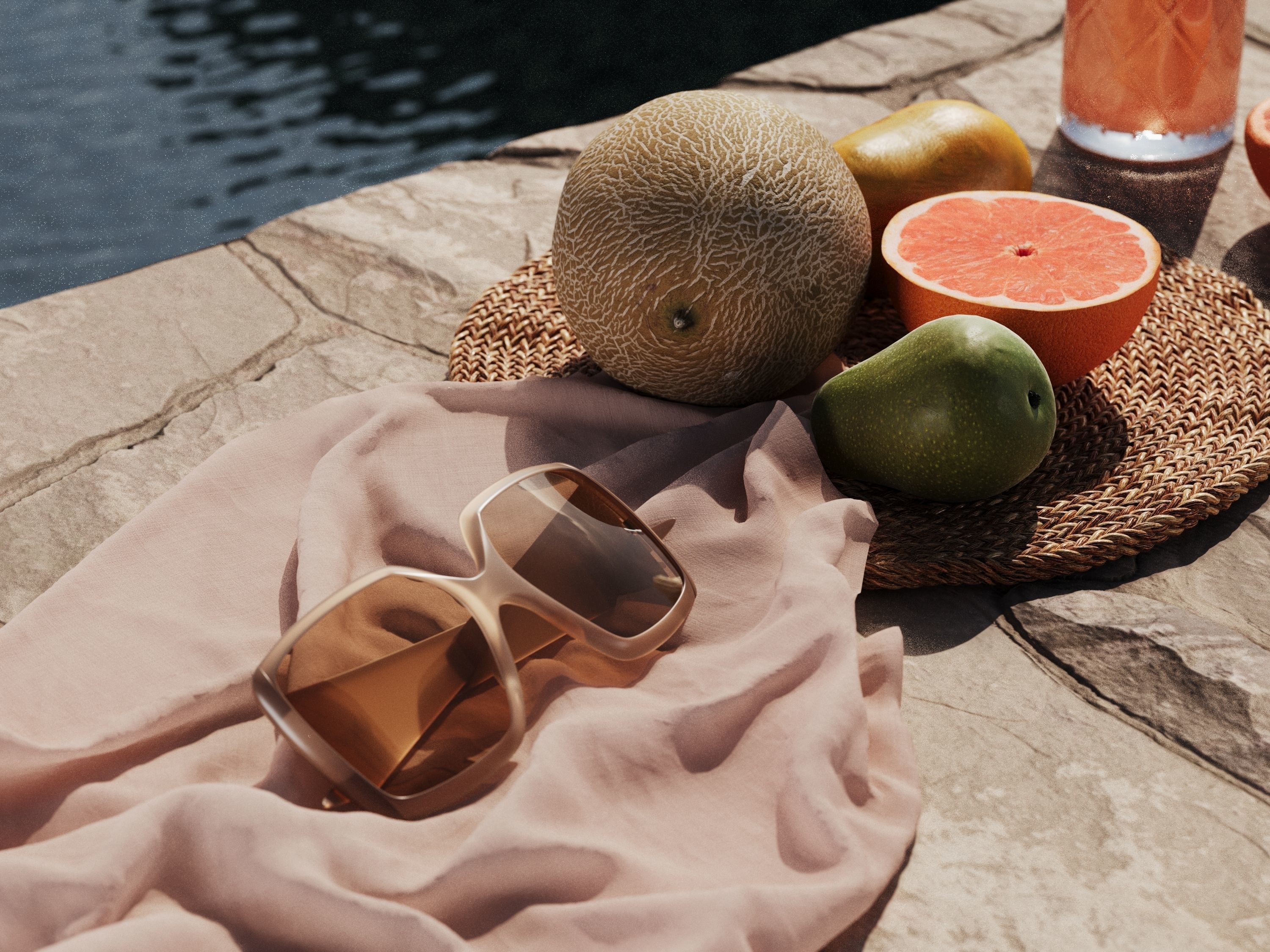  Fruits with Rug and Glasses 3D model_1