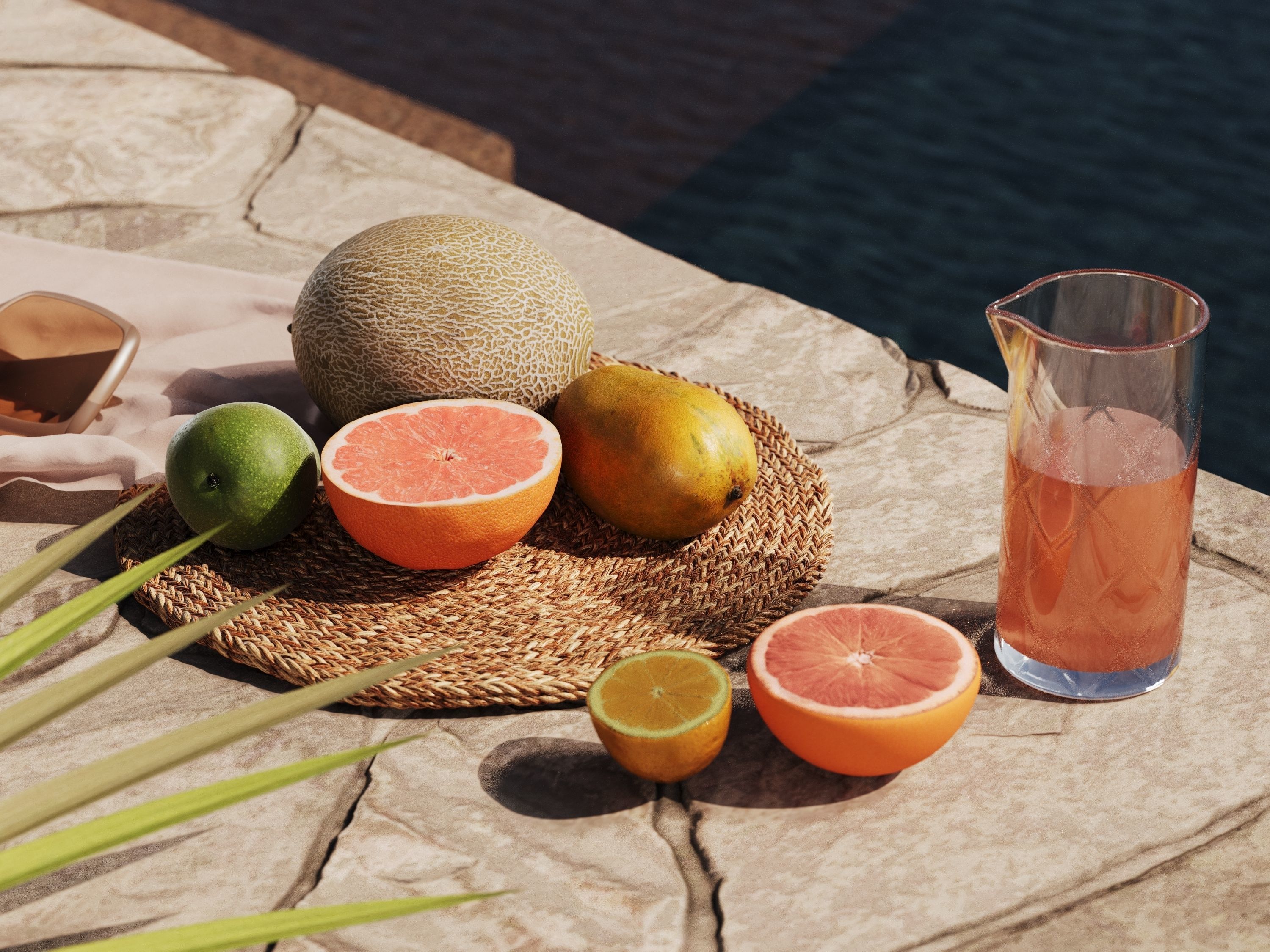  Fruits with Rug and Glasses 3D model_2