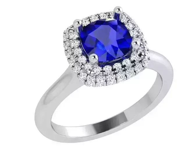 Cushion Cut Double Halo Sapphire Ring 3872