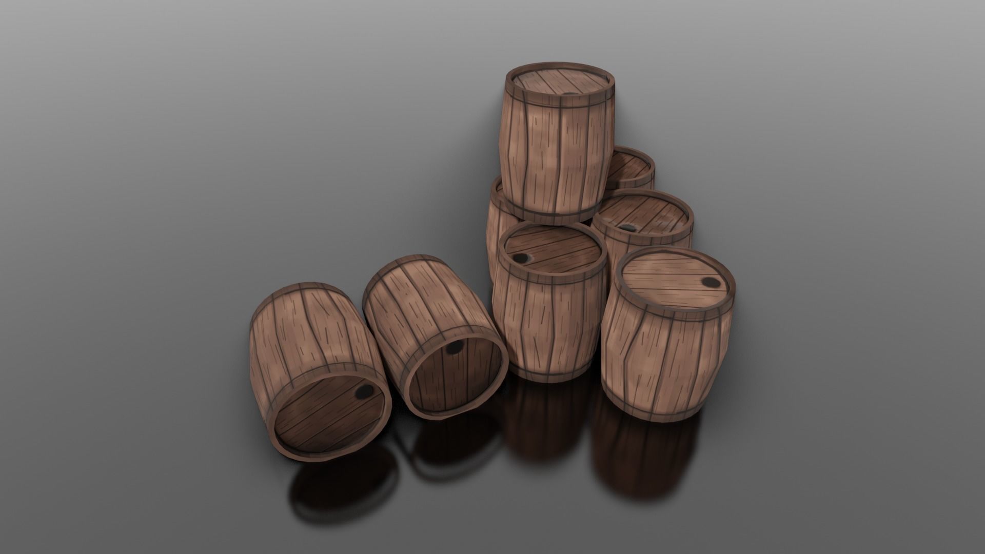 High and Low Poly Rustic Handcrafted Wooden Barrel Low-poly 3D model_2