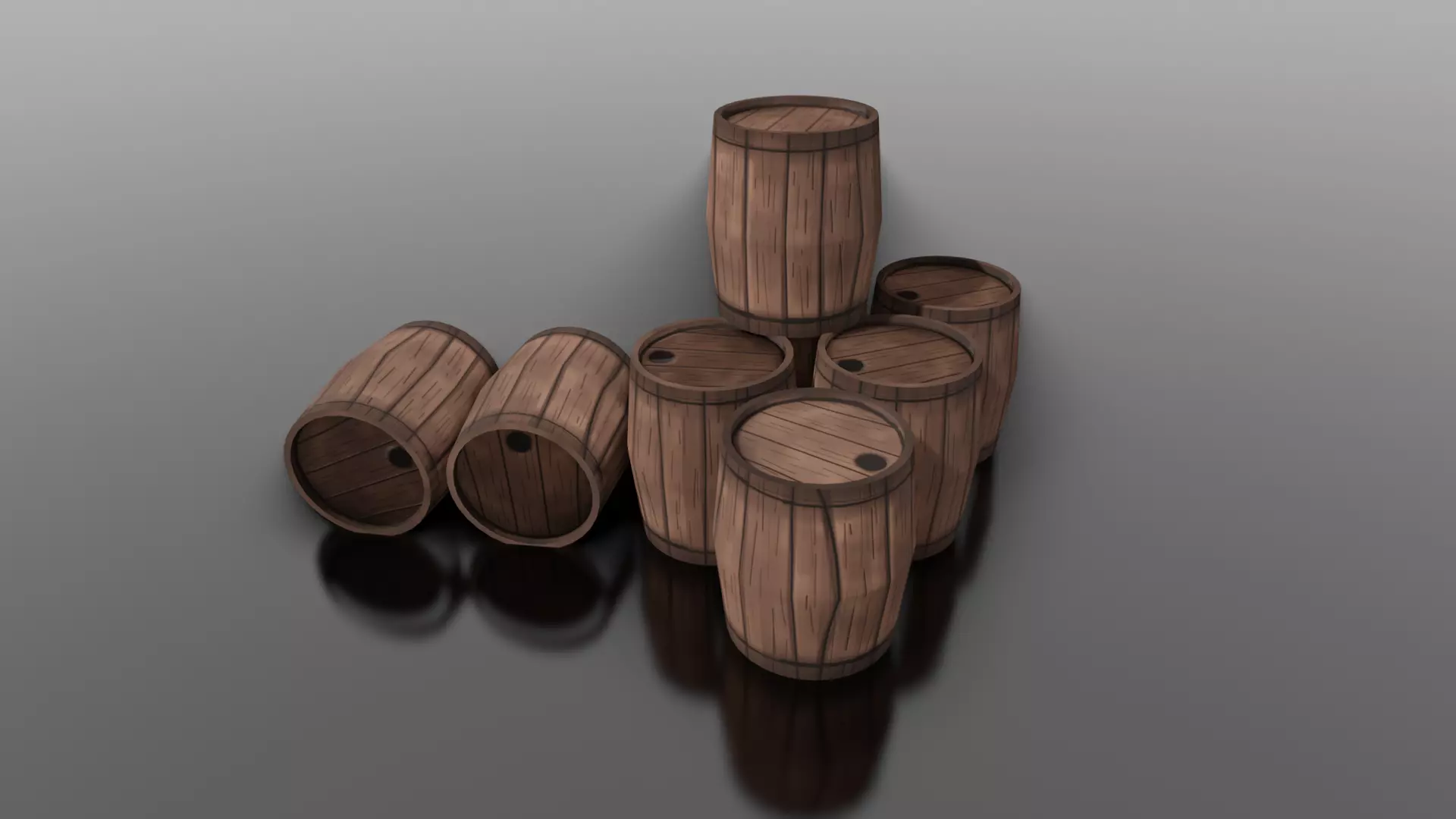 High and Low Poly Rustic Handcrafted Wooden Barrel Low-poly 3D model_0