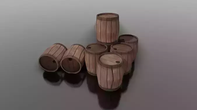High and Low Poly Rustic Handcrafted Wooden Barrel