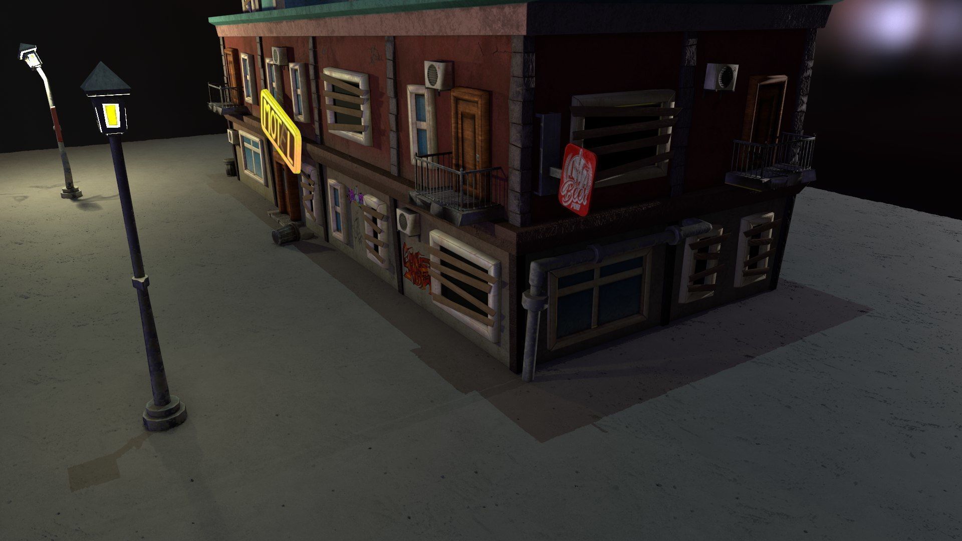 Motel Low-poly 3D model_3