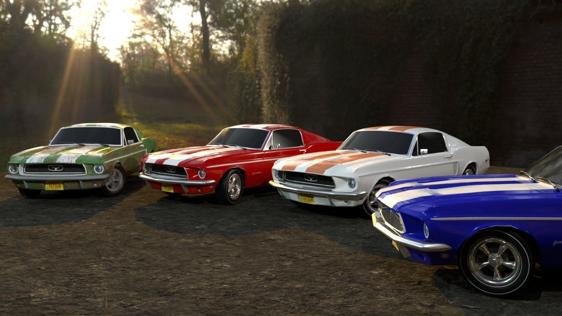 American Sports Car Low-poly 3D model_7