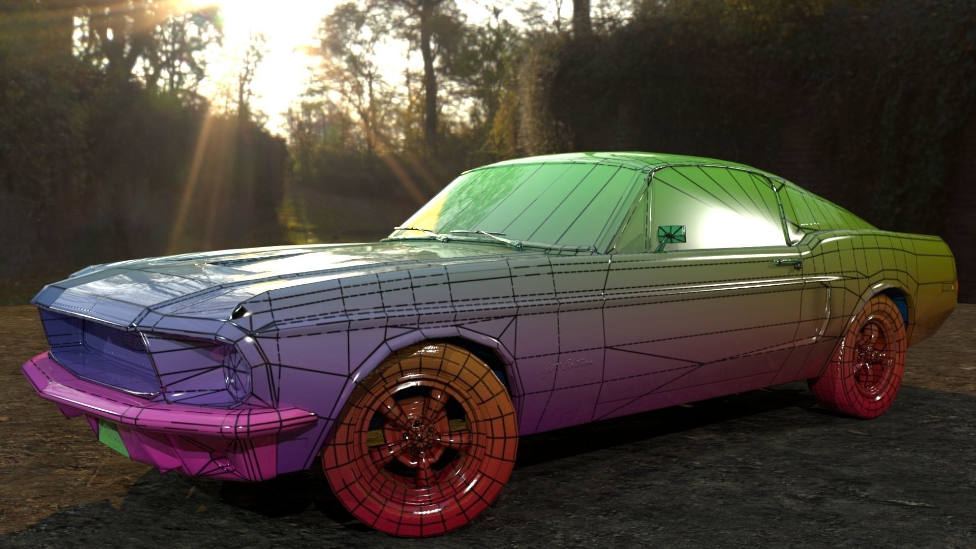 American Sports Car Low-poly 3D model_8