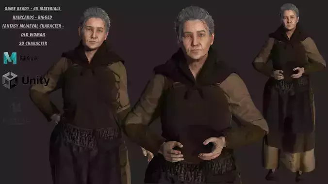 AAA 3D FANTASY MEDIEVAL - OLD WOMAN 01 REALISTIC CHARACTER Low-poly 3D model