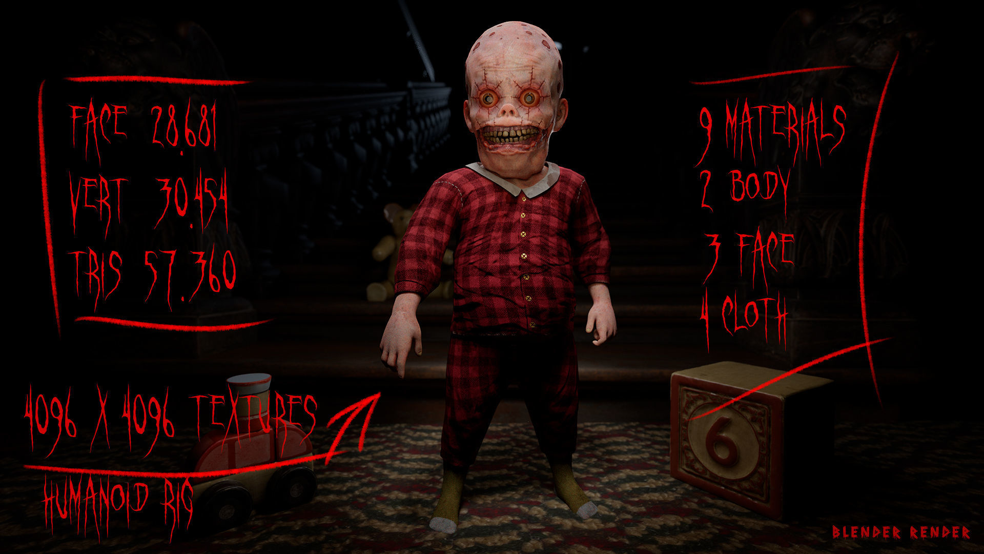 Scary baby Low-poly 3D model_9