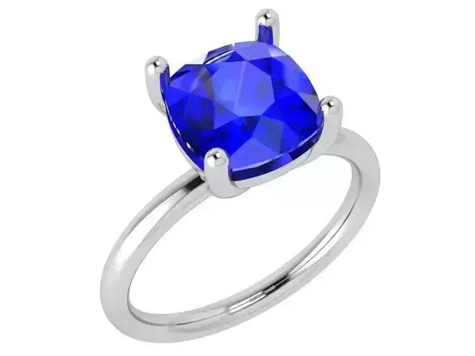 Cushion Solitaire Ring 3D Print Model 3889